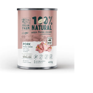 Fresh Farm 100% Natural μονοπρωτεϊνική υγρή τροφή σκύλου με χοιρινό, αρακά και γλυκοπατάτα σε κονσέρβα 400gr