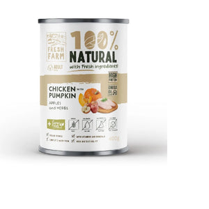 Fresh Farm 100% Natural χονδροκομμένο πατέ με κοτόπουλο, κολοκύθα, μήλο και βότανα σε κονσέρβα 400gr