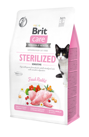 Brit Care Cat GF Sterilized Sensitive με φρέσκο κουνέλι 2kg - Υποαλλεργική τροφή για στειρωμένες γάτες με ευαίσθητο πεπτικό