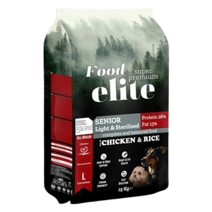 "Food Elite Super Premium Light & Sterilized 15kg - Ξηρά τροφή για ηλικιωμένους και στειρωμένους σκύλους με κοτόπουλο και ρύζι"