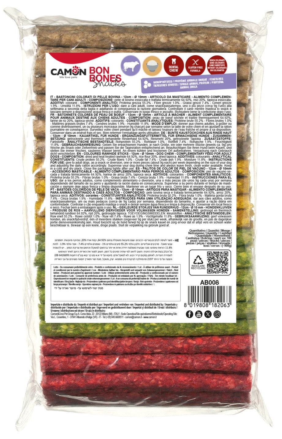 Camon Coloured Munchy Sticks 900g - Έγχρωμα μασητικά sticks για σκύλους, 100 τεμάχια