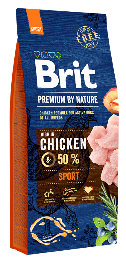 Σακούλα τροφής Brit Premium By Nature Sport 15kg για αθλητικούς σκύλους με κοτόπουλο
