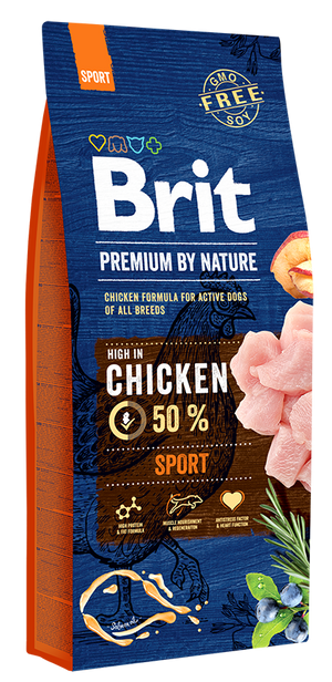 Σακούλα τροφής Brit Premium By Nature Sport 15kg για αθλητικούς σκύλους με κοτόπουλο