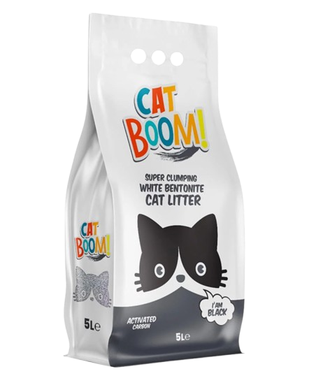 Cat Boom 5LT Άμμος Γάτας Active Carbon - Συσκευασία άμμου γάτας με ενεργό άνθρακα για εξουδετέρωση οσμών