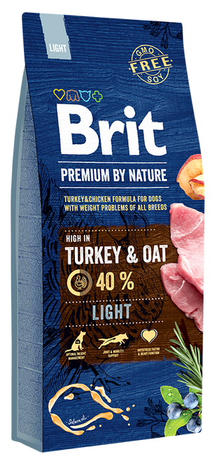 Brit Premium Light & Oat ξηρή τροφή σκύλου με γαλοπούλα 15kg
