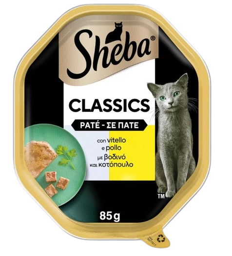 SHEBA Pate Beef & Chicken υγρή τροφή πατέ για γάτες, δισκάκι 85gr