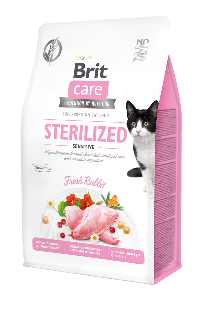 Brit Care Cat GF Sterilized Sensitive με φρέσκο κουνέλι 2kg - Υποαλλεργική τροφή για στειρωμένες γάτες με ευαίσθητο πεπτικό

