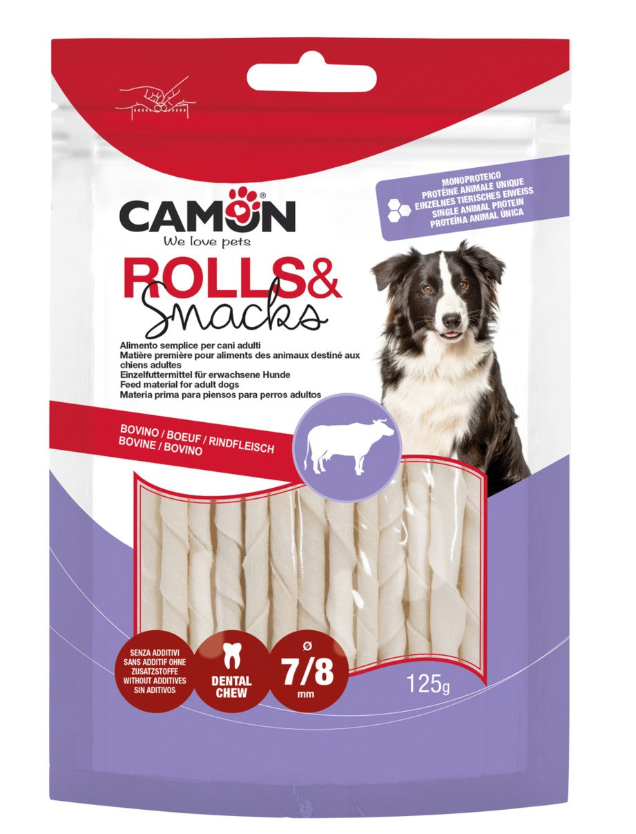 Camon Rawhide Chew Twisted Rolls 25τεμ - Μασητικά ρολά από ακατέργαστο δέρμα για σκύλους
